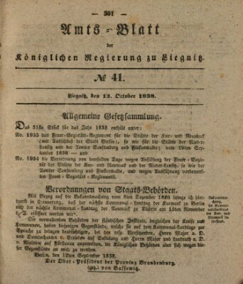 Amts-Blatt der Preußischen Regierung zu Liegnitz Samstag 13. Oktober 1838