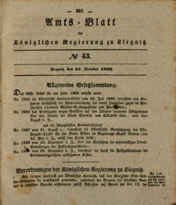 Amts-Blatt der Preußischen Regierung zu Liegnitz Samstag 27. Oktober 1838