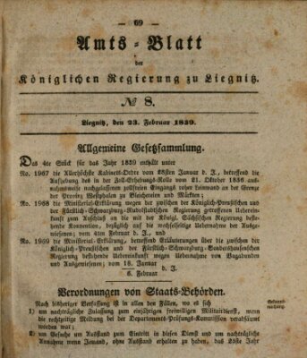 Amts-Blatt der Preußischen Regierung zu Liegnitz Samstag 23. Februar 1839