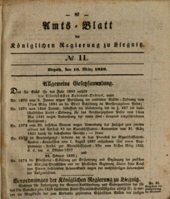 Amts-Blatt der Preußischen Regierung zu Liegnitz Samstag 16. März 1839