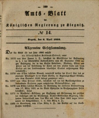 Amts-Blatt der Preußischen Regierung zu Liegnitz Samstag 6. April 1839