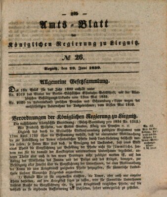 Amts-Blatt der Preußischen Regierung zu Liegnitz Samstag 29. Juni 1839