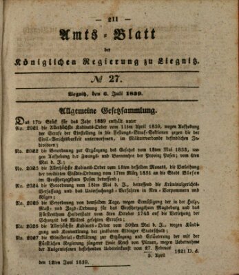 Amts-Blatt der Preußischen Regierung zu Liegnitz Samstag 6. Juli 1839