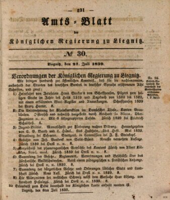 Amts-Blatt der Preußischen Regierung zu Liegnitz Samstag 27. Juli 1839