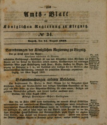 Amts-Blatt der Preußischen Regierung zu Liegnitz Samstag 24. August 1839