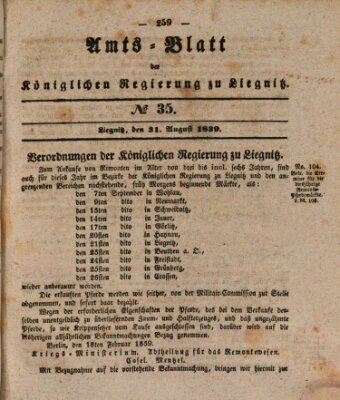 Amts-Blatt der Preußischen Regierung zu Liegnitz Samstag 31. August 1839