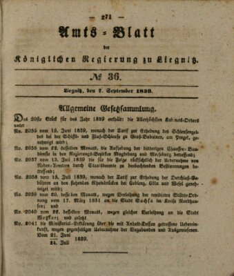 Amts-Blatt der Preußischen Regierung zu Liegnitz Samstag 7. September 1839