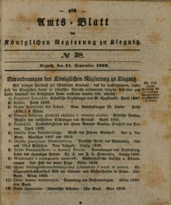 Amts-Blatt der Preußischen Regierung zu Liegnitz Samstag 21. September 1839