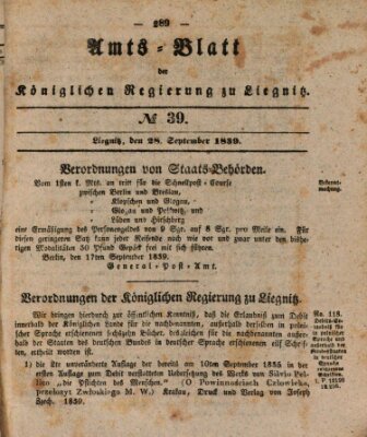 Amts-Blatt der Preußischen Regierung zu Liegnitz Samstag 28. September 1839