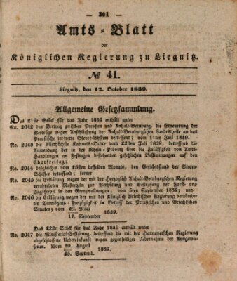 Amts-Blatt der Preußischen Regierung zu Liegnitz Samstag 12. Oktober 1839