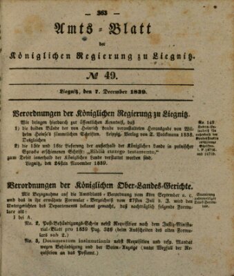 Amts-Blatt der Preußischen Regierung zu Liegnitz Samstag 7. Dezember 1839