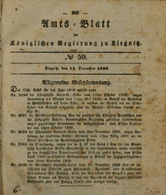 Amts-Blatt der Preußischen Regierung zu Liegnitz Samstag 14. Dezember 1839