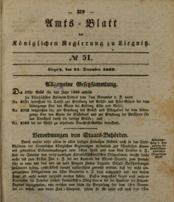 Amts-Blatt der Preußischen Regierung zu Liegnitz Samstag 21. Dezember 1839