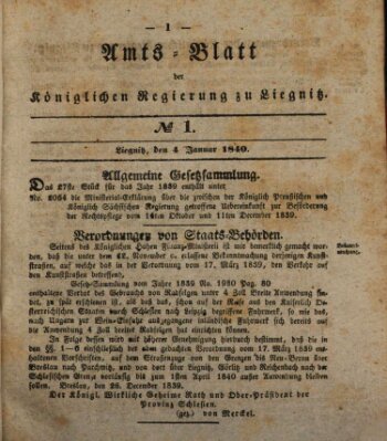 Amts-Blatt der Preußischen Regierung zu Liegnitz Samstag 4. Januar 1840