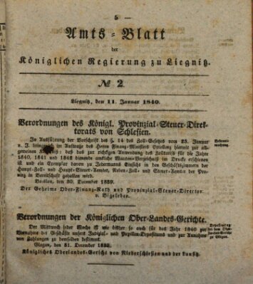 Amts-Blatt der Preußischen Regierung zu Liegnitz Samstag 11. Januar 1840