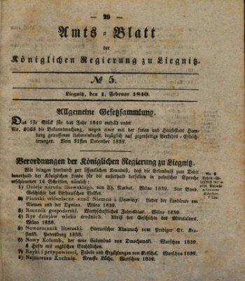 Amts-Blatt der Preußischen Regierung zu Liegnitz Samstag 1. Februar 1840