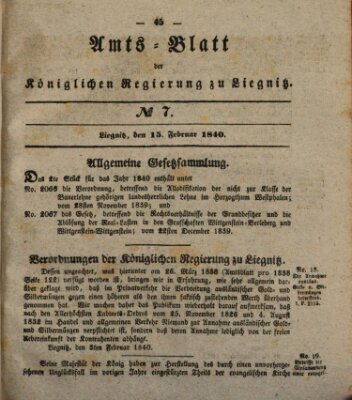 Amts-Blatt der Preußischen Regierung zu Liegnitz Samstag 15. Februar 1840