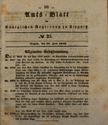 Amts-Blatt der Preußischen Regierung zu Liegnitz Samstag 20. Juni 1840