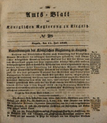 Amts-Blatt der Preußischen Regierung zu Liegnitz Samstag 11. Juli 1840