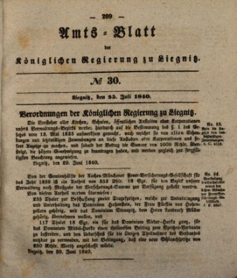 Amts-Blatt der Preußischen Regierung zu Liegnitz Samstag 25. Juli 1840