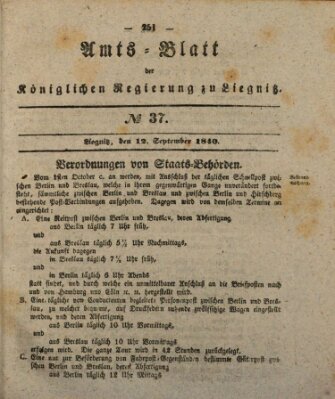 Amts-Blatt der Preußischen Regierung zu Liegnitz Samstag 12. September 1840