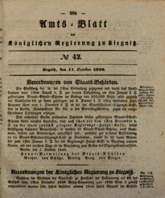 Amts-Blatt der Preußischen Regierung zu Liegnitz Samstag 17. Oktober 1840