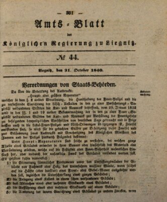 Amts-Blatt der Preußischen Regierung zu Liegnitz Samstag 31. Oktober 1840