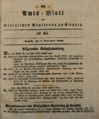 Amts-Blatt der Preußischen Regierung zu Liegnitz Samstag 7. November 1840