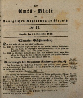 Amts-Blatt der Preußischen Regierung zu Liegnitz Samstag 21. November 1840