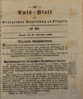 Amts-Blatt der Preußischen Regierung zu Liegnitz Samstag 28. November 1840