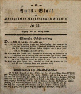 Amts-Blatt der Preußischen Regierung zu Liegnitz Samstag 13. März 1841