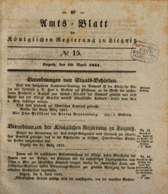Amts-Blatt der Preußischen Regierung zu Liegnitz Samstag 10. April 1841