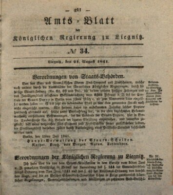 Amts-Blatt der Preußischen Regierung zu Liegnitz Samstag 21. August 1841