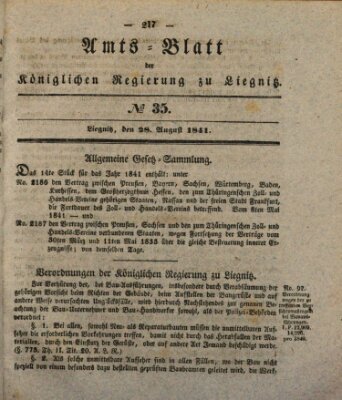 Amts-Blatt der Preußischen Regierung zu Liegnitz Samstag 28. August 1841