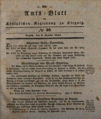 Amts-Blatt der Preußischen Regierung zu Liegnitz Samstag 2. Oktober 1841