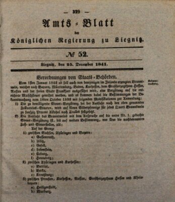 Amts-Blatt der Preußischen Regierung zu Liegnitz Samstag 25. Dezember 1841