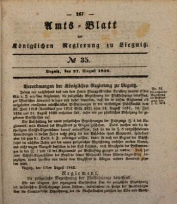 Amts-Blatt der Preußischen Regierung zu Liegnitz Samstag 27. August 1842