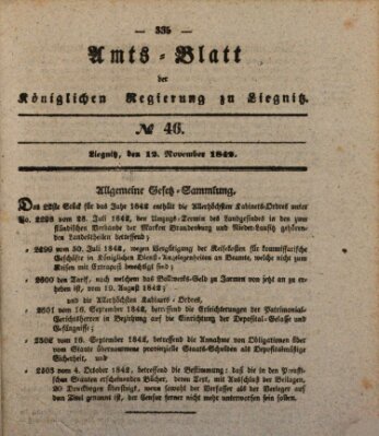 Amts-Blatt der Preußischen Regierung zu Liegnitz Samstag 12. November 1842