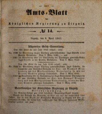 Amts-Blatt der Preußischen Regierung zu Liegnitz Samstag 8. April 1843