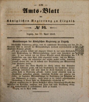 Amts-Blatt der Preußischen Regierung zu Liegnitz Samstag 22. April 1843