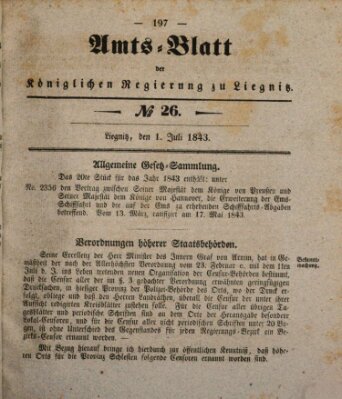 Amts-Blatt der Preußischen Regierung zu Liegnitz Samstag 1. Juli 1843