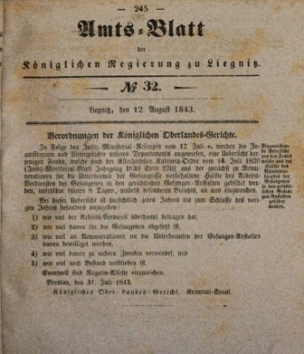 Amts-Blatt der Preußischen Regierung zu Liegnitz Samstag 12. August 1843