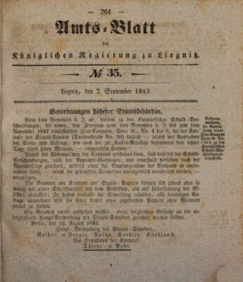 Amts-Blatt der Preußischen Regierung zu Liegnitz Samstag 2. September 1843