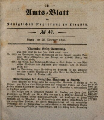 Amts-Blatt der Preußischen Regierung zu Liegnitz Samstag 25. November 1843