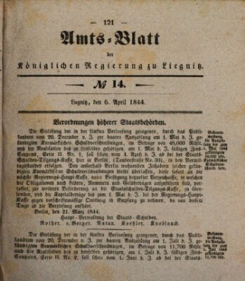 Amts-Blatt der Preußischen Regierung zu Liegnitz Samstag 6. April 1844