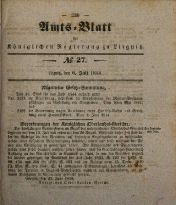 Amts-Blatt der Preußischen Regierung zu Liegnitz Samstag 6. Juli 1844