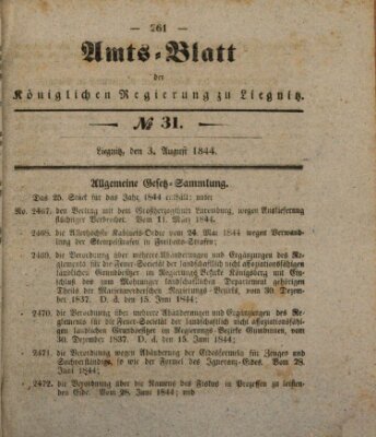 Amts-Blatt der Preußischen Regierung zu Liegnitz Samstag 3. August 1844