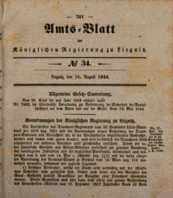 Amts-Blatt der Preußischen Regierung zu Liegnitz Samstag 24. August 1844