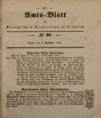 Amts-Blatt der Preußischen Regierung zu Liegnitz Samstag 5. Oktober 1844