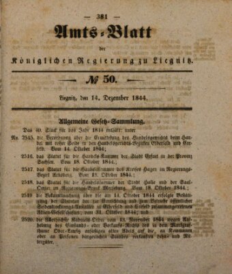 Amts-Blatt der Preußischen Regierung zu Liegnitz Samstag 14. Dezember 1844